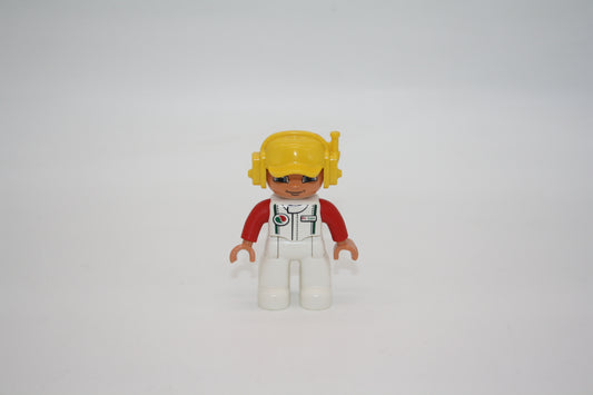 Duplo - Pilot - weißer Anzug mit roten Ärmeln/gelber Helm - Figur