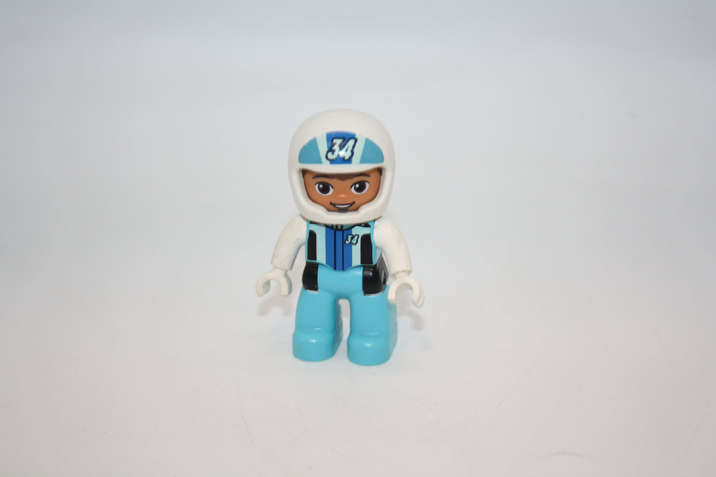 Duplo - Rennfahrer - blaue Hose/schwarze Weste/weißer Helm - Mann - Figur