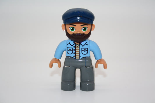 Duplo - Mann - graue Hose/blaues Oberteil - Bart - Figur