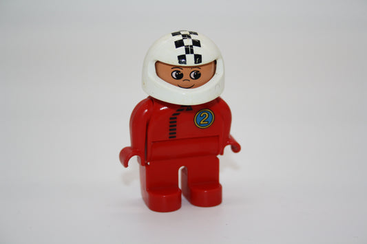 Duplo - Rennfahrer/Motorradfahrer alt - roter Anzug/weißer Helm - Mann - Figur