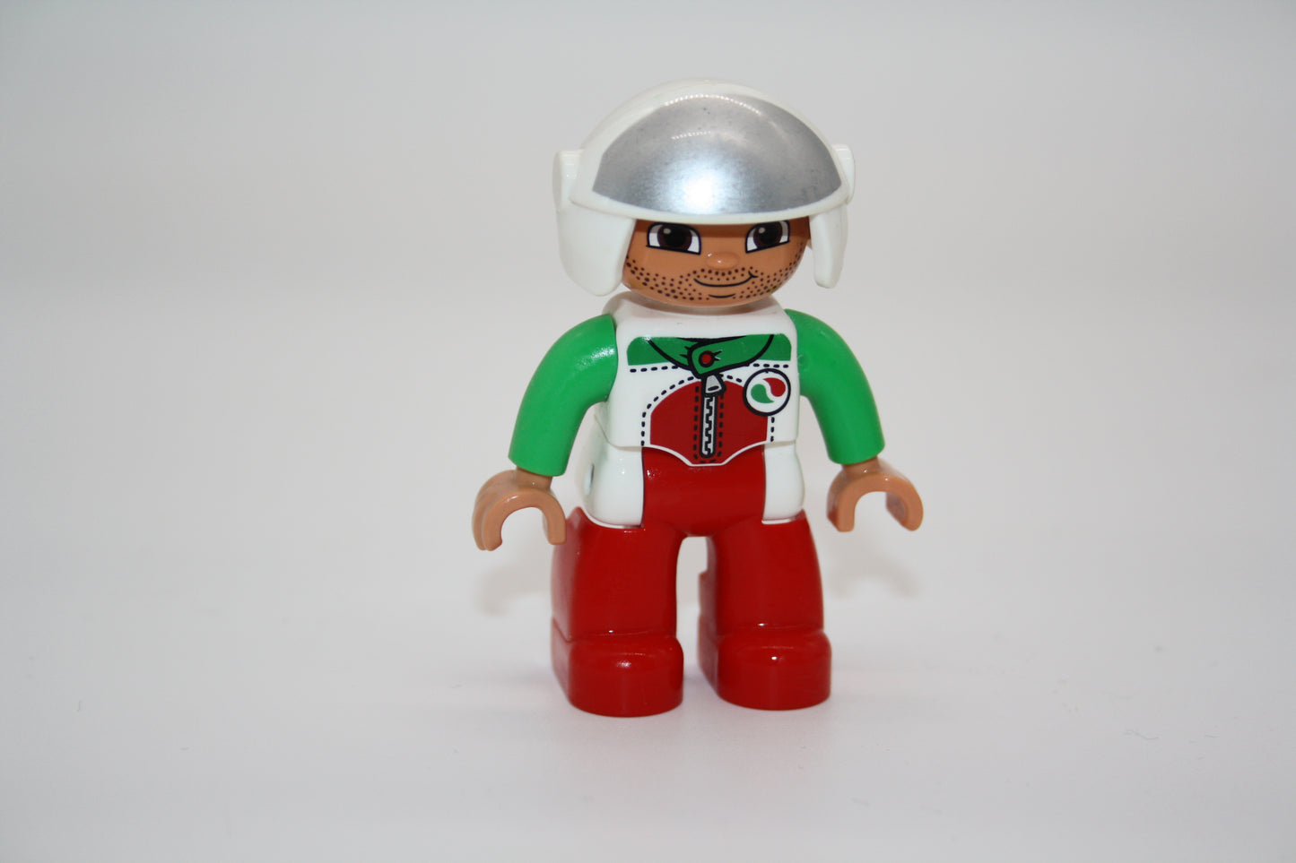 Duplo - Octan Pilot/Motorradfahrer - rote Hose/weiß grünes Oberteil - Mann - Figur